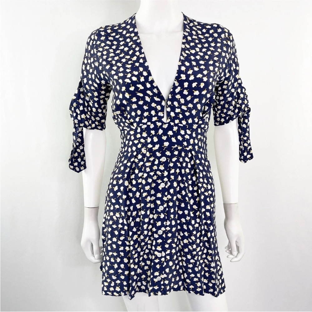 Faithful the Brand navy blue floral pattern rayon dress